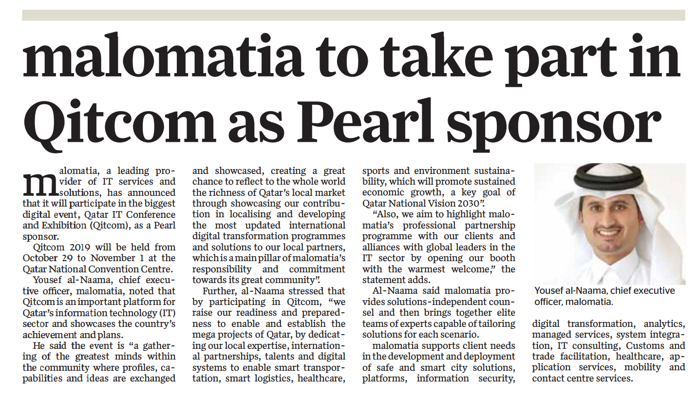 malomatia to take part in QITCOM 2019  as PEARL SPONSOR
