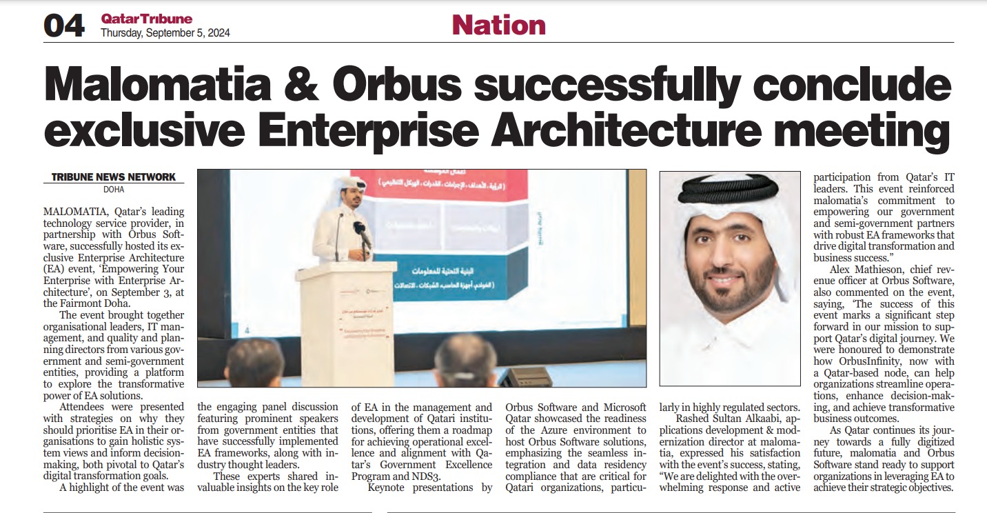 malomatia and Orbus Software Successfully Conclude Exclusive Enterprise Architecture Event in Doha